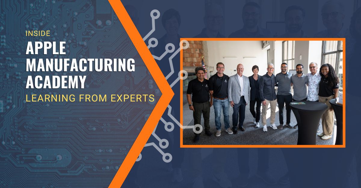 Apple CEO Tim Cook meets with Amtech CEO Jay Patel and CIO Dev Patel at Apple Manufacturing and Developer Academy in Detroit. Accompanying include Apple Sr. VP of Worldwide Marketing Greg “Joz” Joswiak and Apple Sr. VP of Retail + People Deirdre O’Brien.